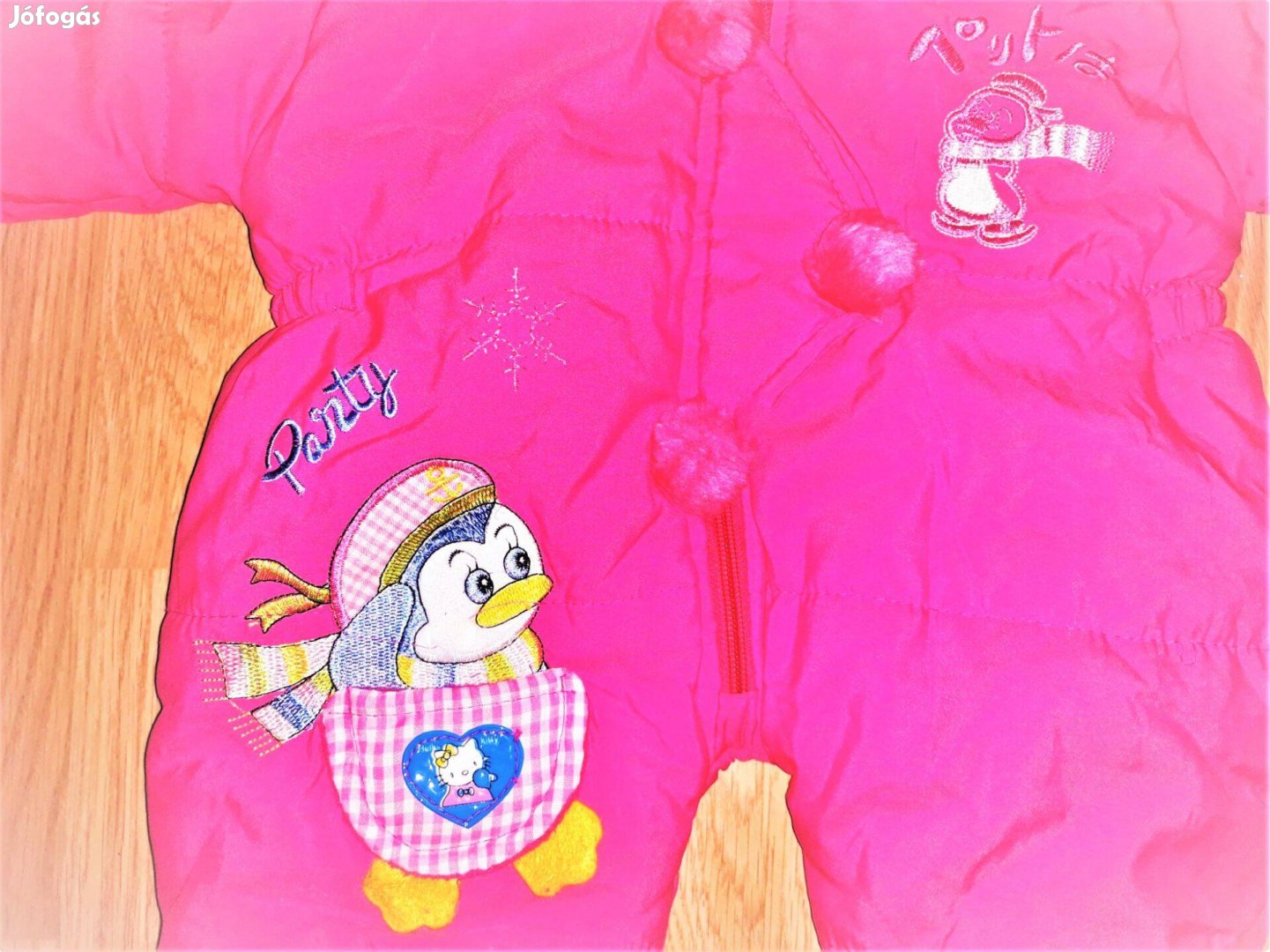 56/62 újszerű cuki Hello Kitty és kacsa kapucnis bélelt vastag overál