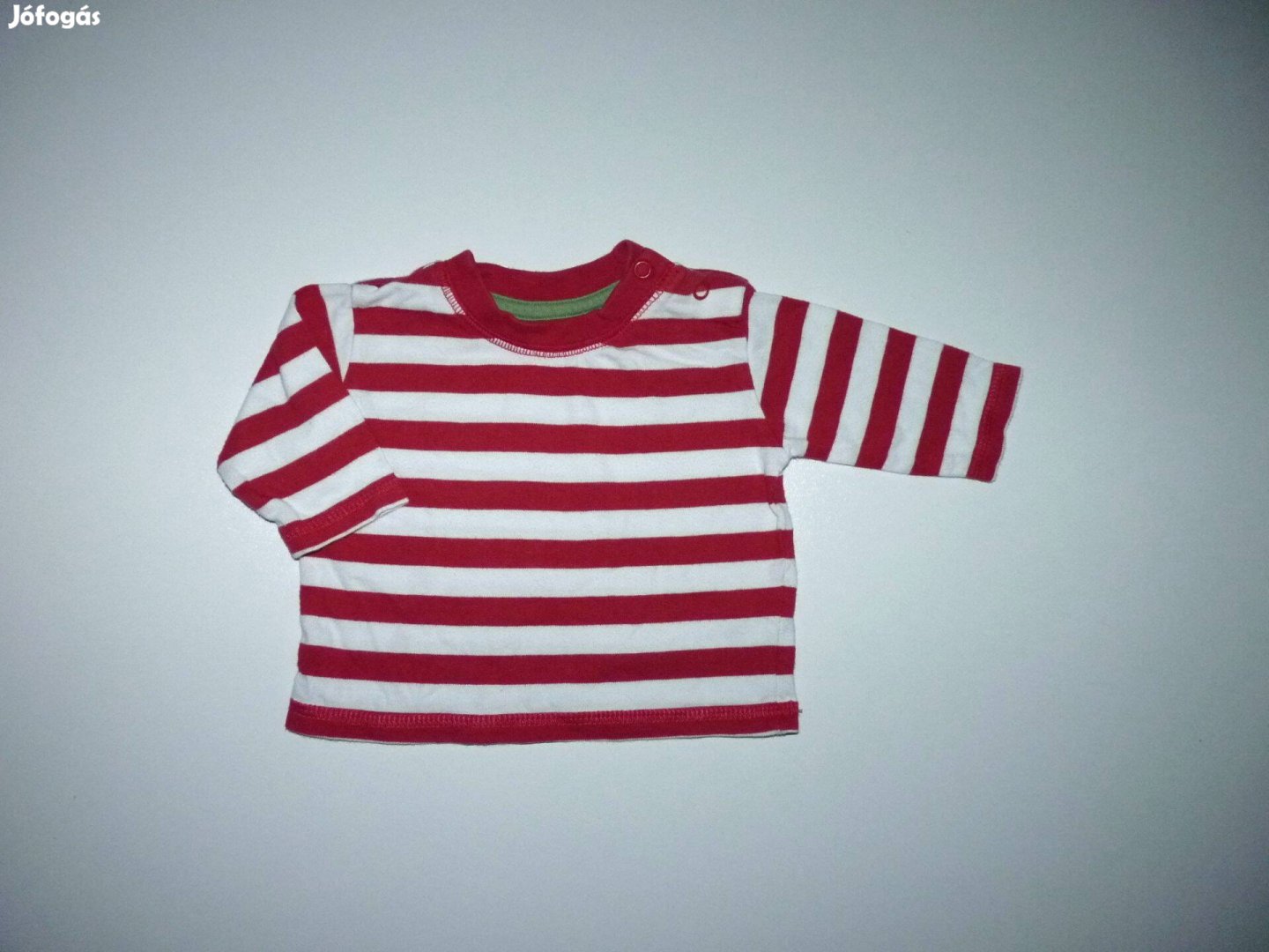 56-os piros fehér csíkos hosszú ujjú pamut póló fiú baba felső
