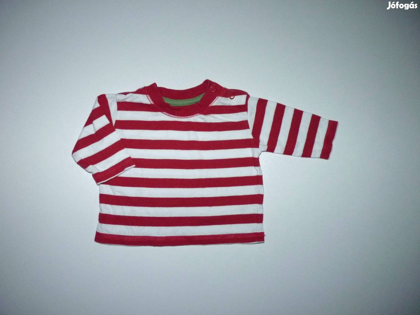 56-os piros fehér csíkos hosszú ujjú pamut póló fiú kisfiú baba felső