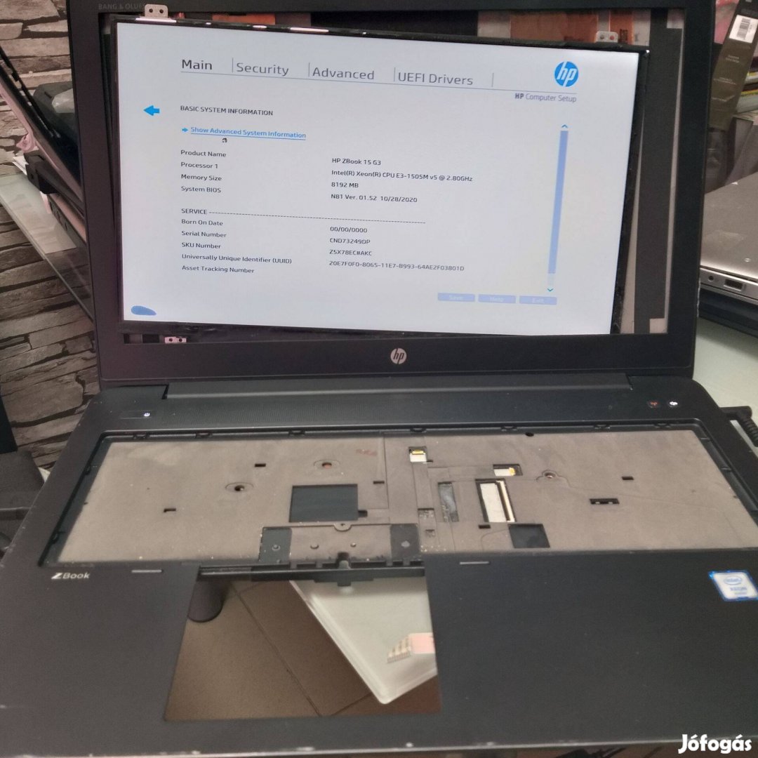 593.Hp Zbook g3 biosig tesztelt,hiányos laptop alkatrésznek eladó! !.A