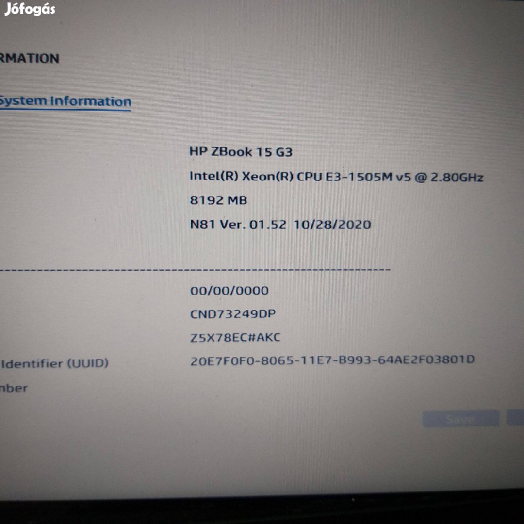 593.Hp Zbook g3 biosig tesztelt,hiányos laptop alkatrésznek eladó! !.A