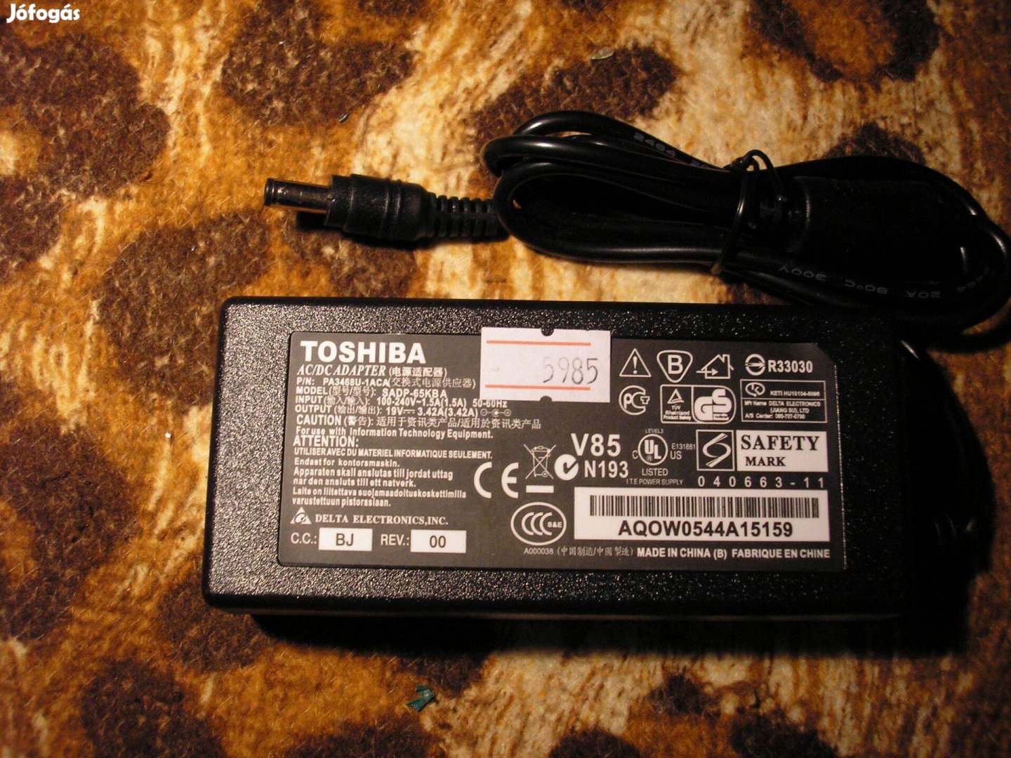 5985 Toshiba PA3468U-1ACA 19V 3.42A 5,5/3,5mm tápegység adapter töltő