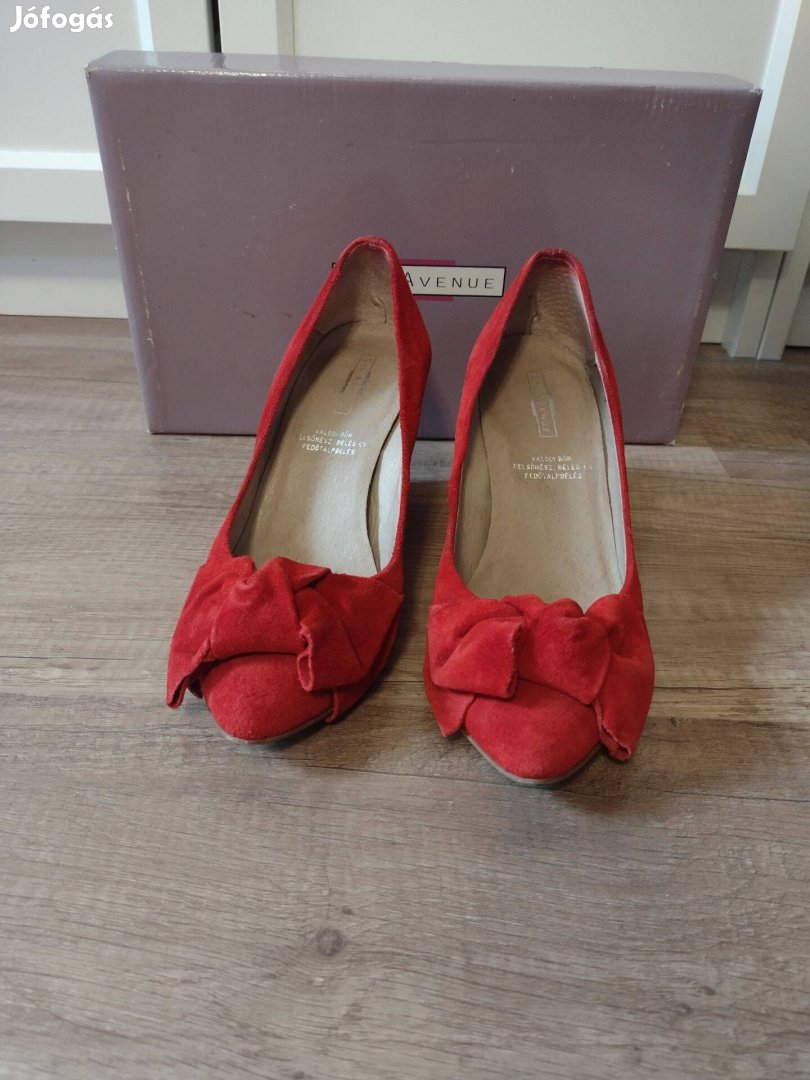 5 Avenue piros hasított bőr telitalpú cipő