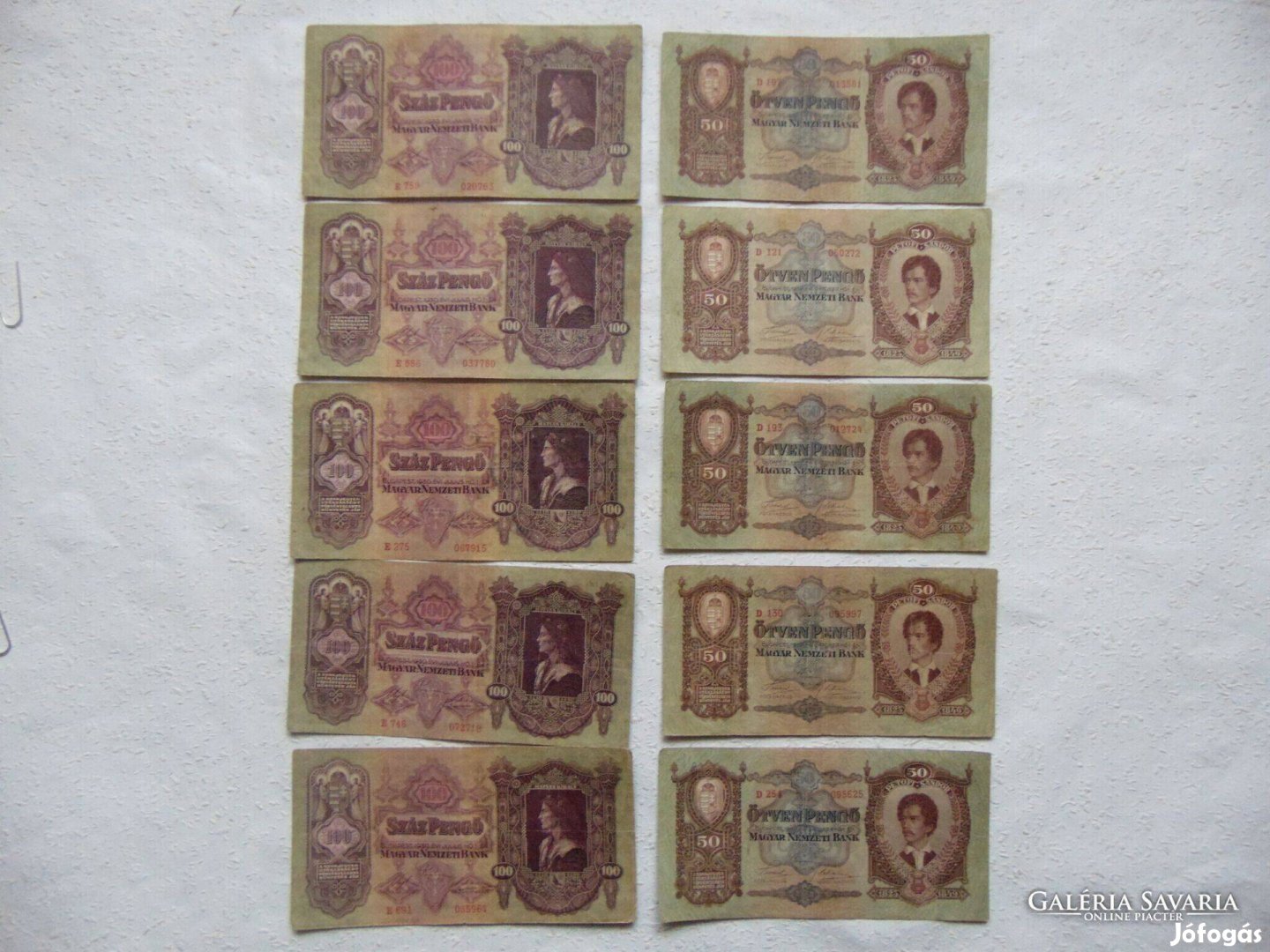 5 darab 100 pengő 1930 - 5 darab 50 pengő 1932 LOT !