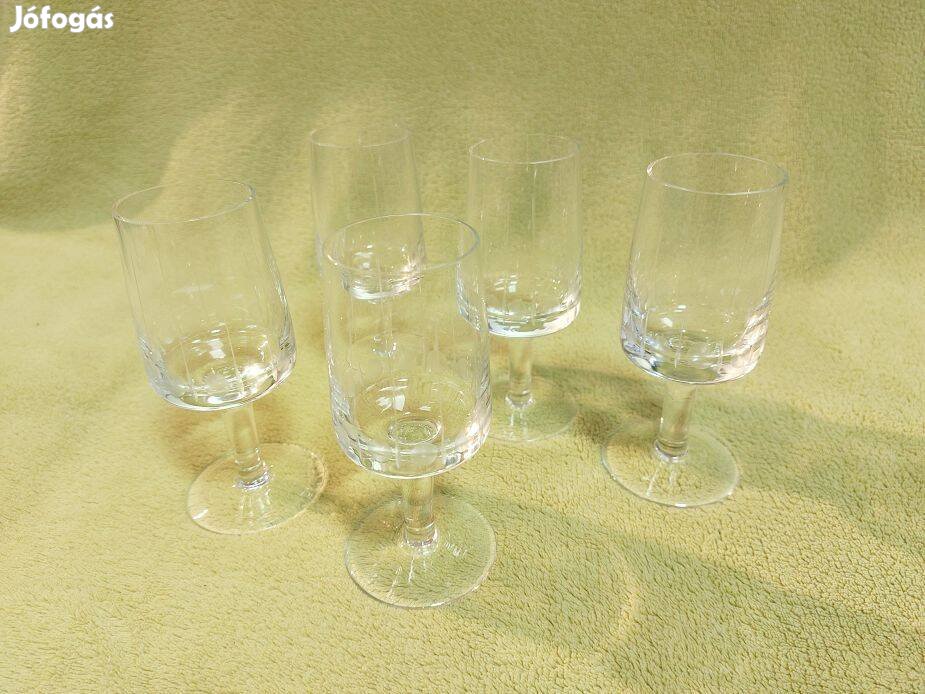 5 darab csiszolt talpas üveg likőrös pohár