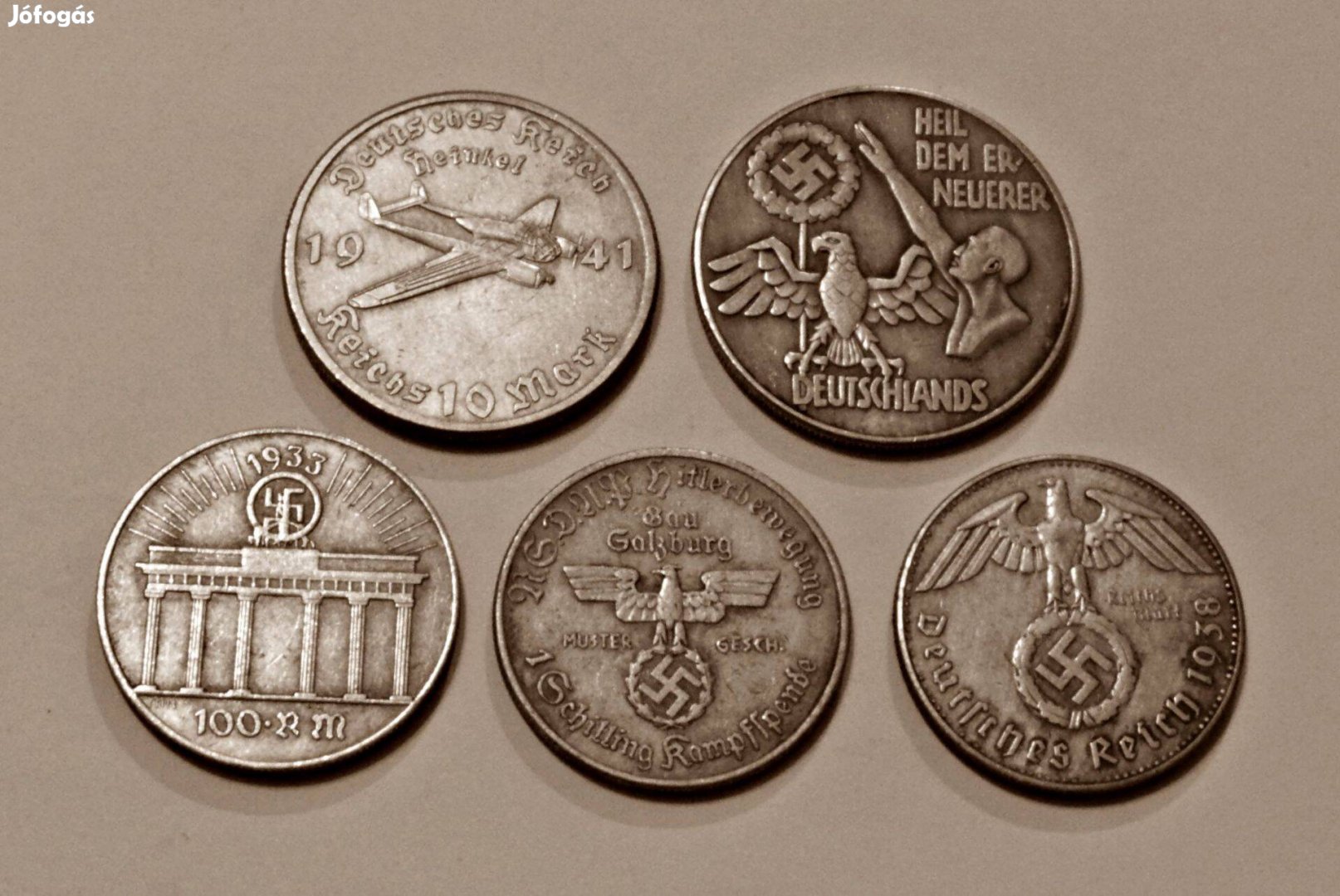 5 darab német náci birodalmi érme Hitler arcképével