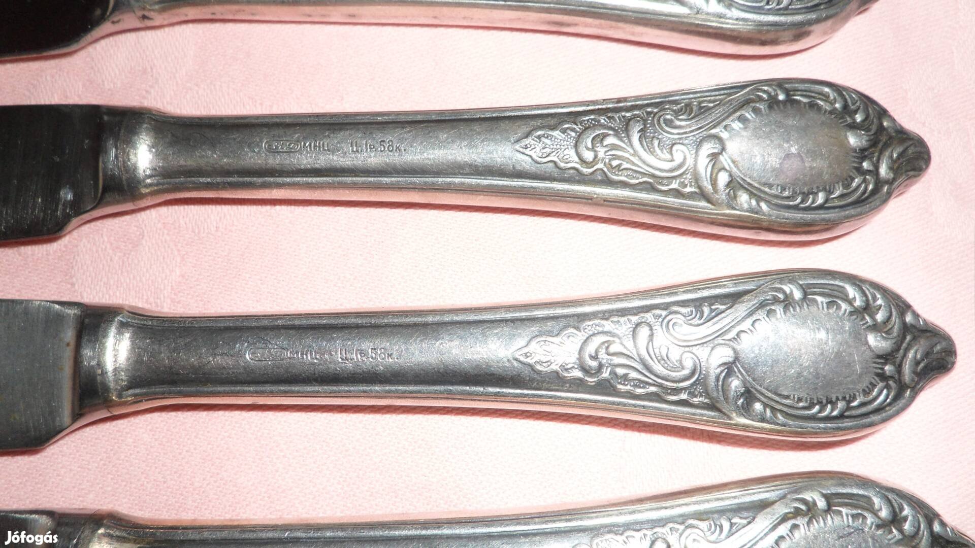 5 db Antik ezüstözött nyelű rozsdamentes kés készlet kések 