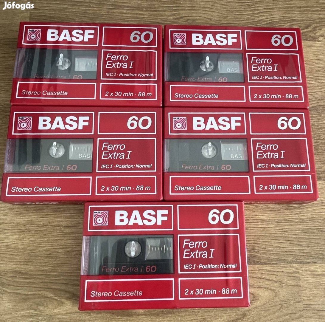 5 db BASF Ferro Extra I kazetta bontatlan csomagolásban