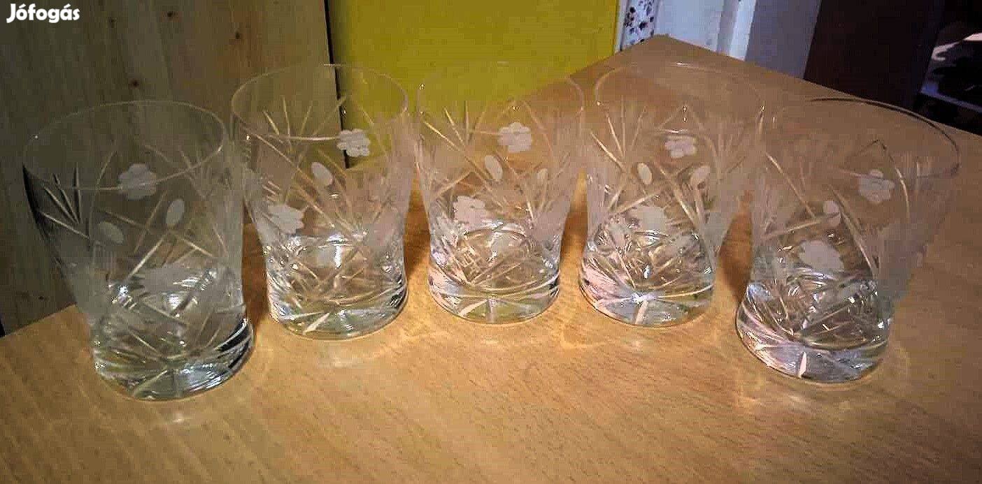 5 db.-os régi, gyönyörű orosz metszett kristálypohár készlet
