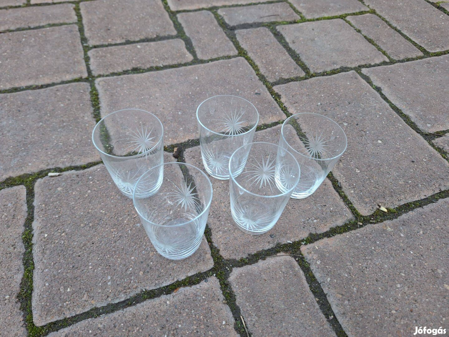 5 db kristály feles pohár, feles pohár, üveg pohár