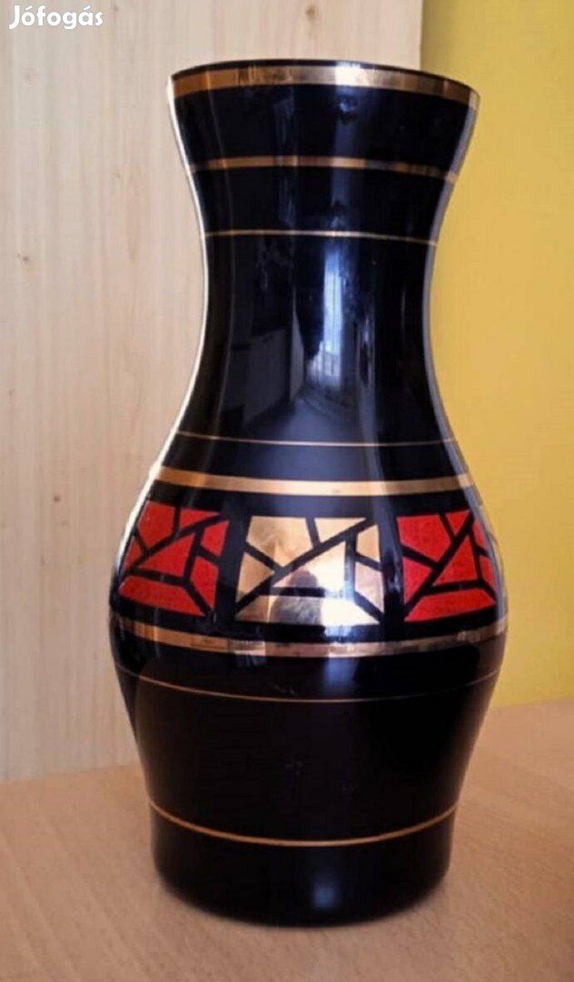 5 db-os fekete üveg asztali szett, váza, hamus, Hurricane,