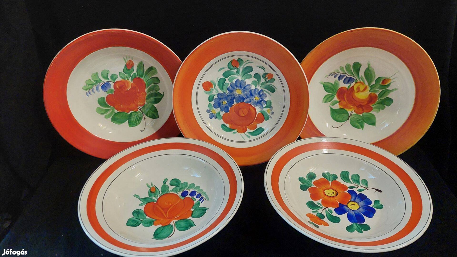 5 db régi hibátlan Gránit festett fajansz falitányér