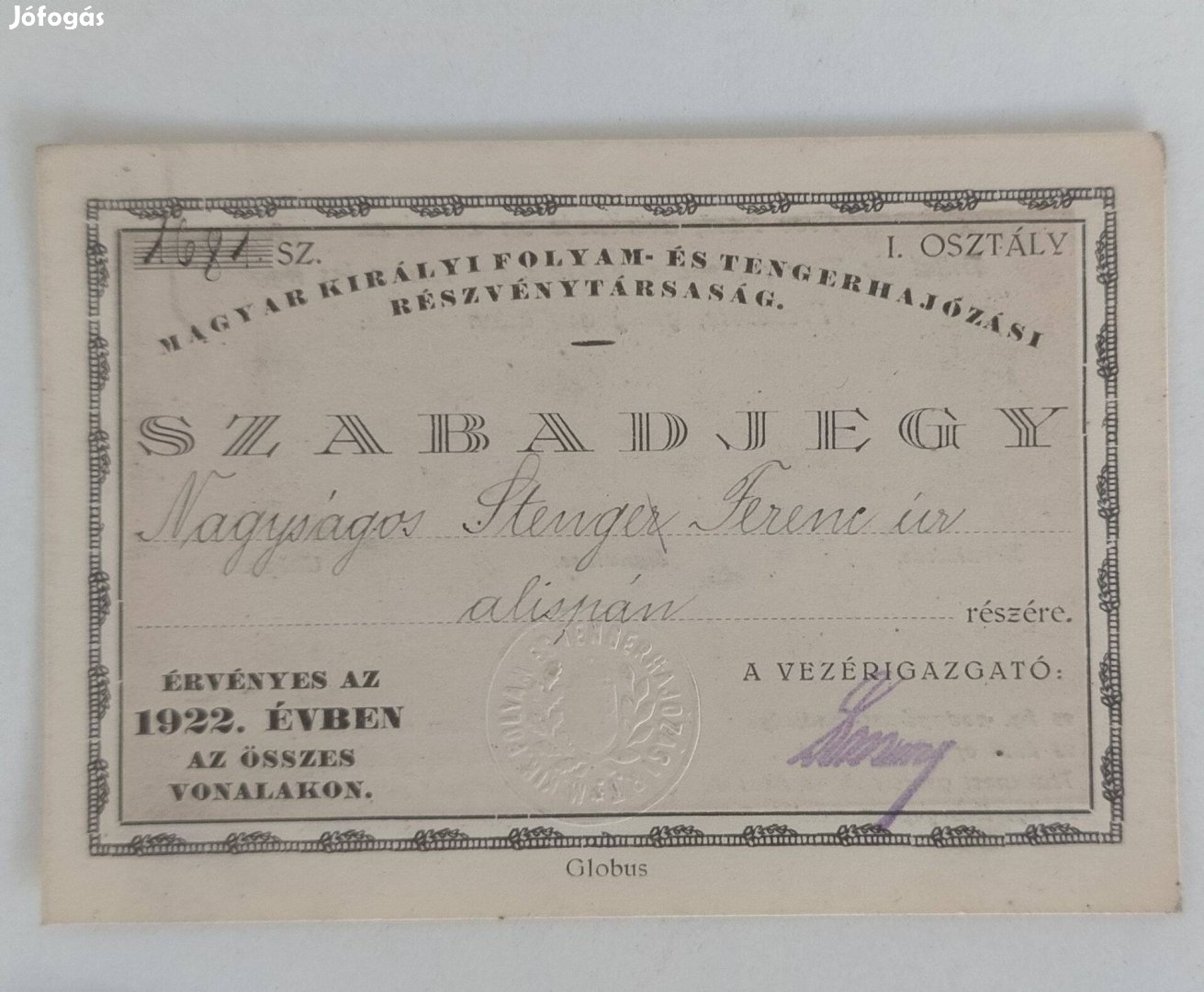 5 db szabadjegy. Császári Királyi .Duna Gőzhajó 1900 as évek