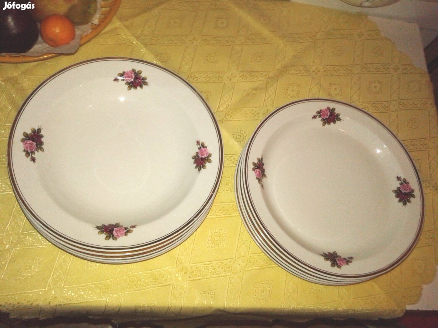 5 lapos5 mély Hollóházi aranyszegélyes tányér csak 10.5 e,Ft