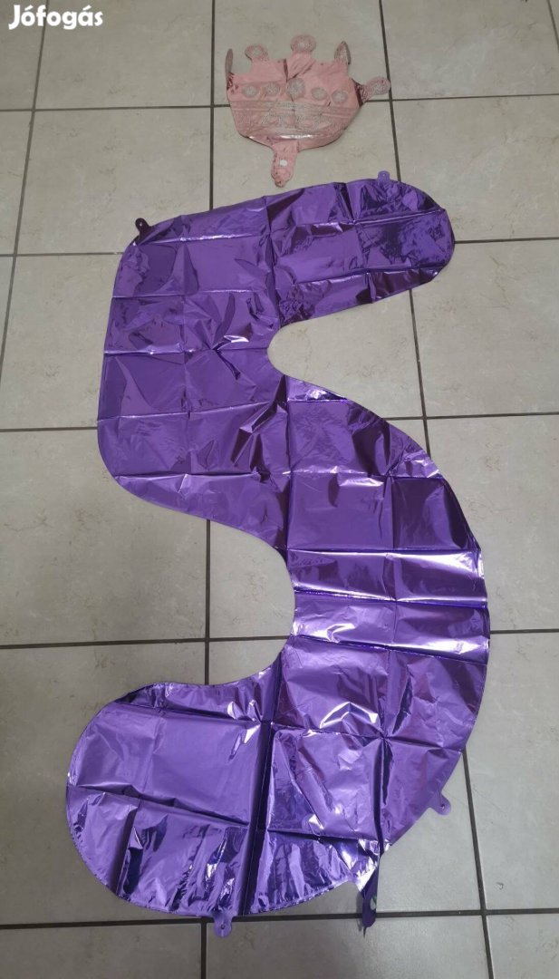 5-ös szám lufi lila színű koronával extra nagy méret Új