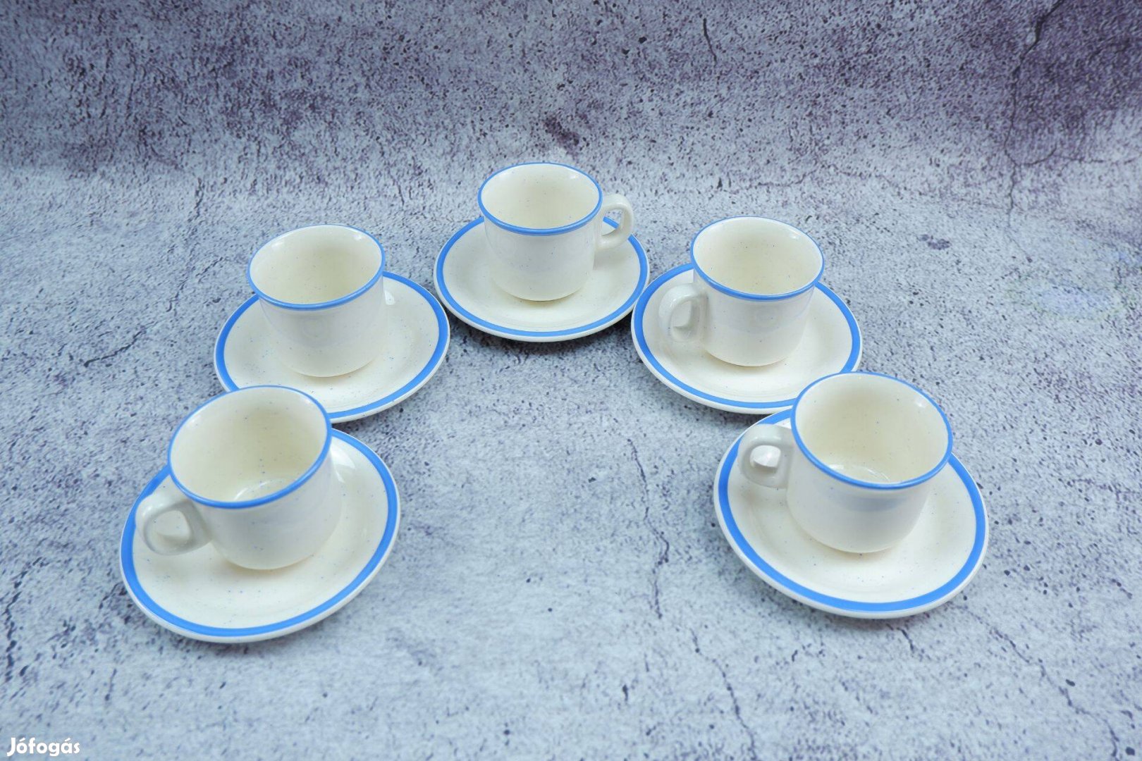 5 személyes kávés készlet fehér kék szegéllyel