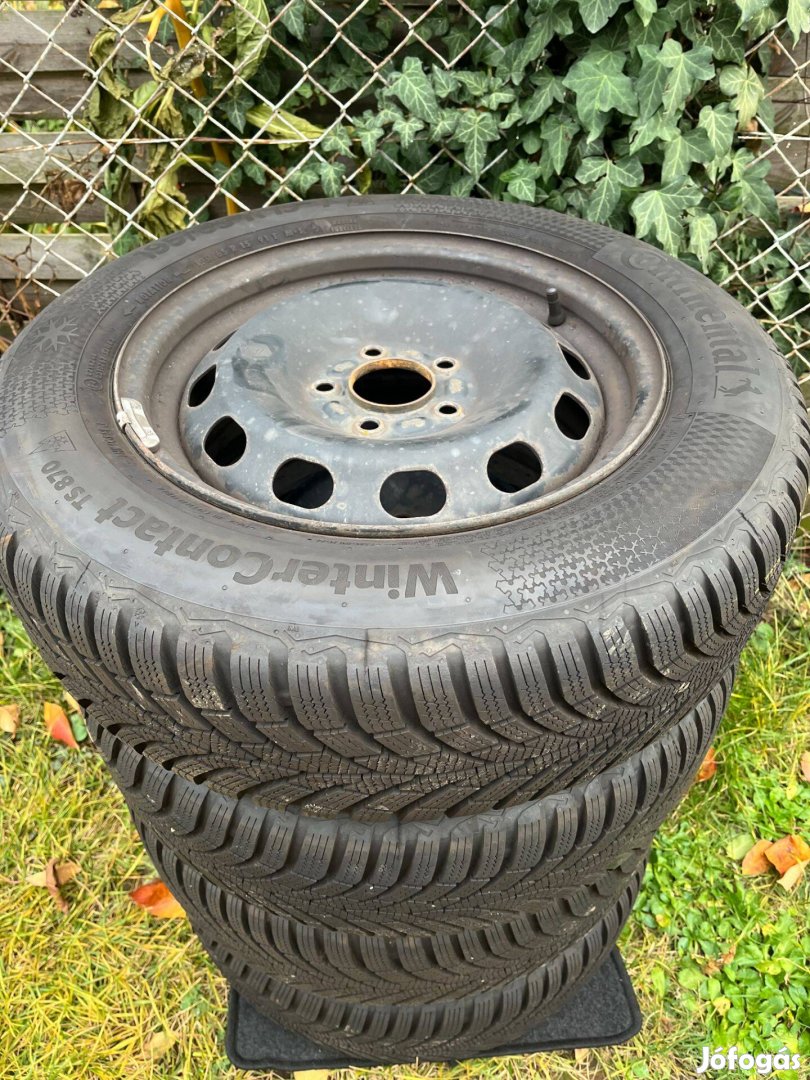 5x108 Lemezfelni 195/65 R15 újszerű Continental téli gumi garnitúra