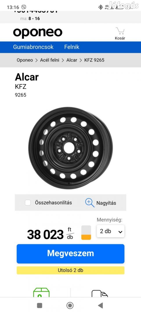 5x114.3 16 Toyota lemezfelni elado