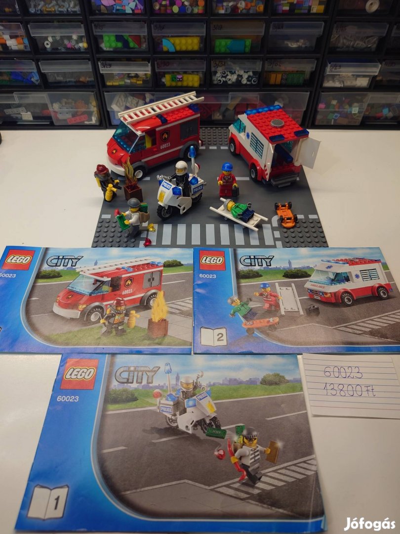 60023 Lego City + alaplap, mentő, tűzoltó, rendőr 