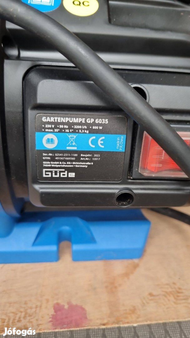 600W teljesítménnyel jó állapotú kerti vízszivattyú 3200lh