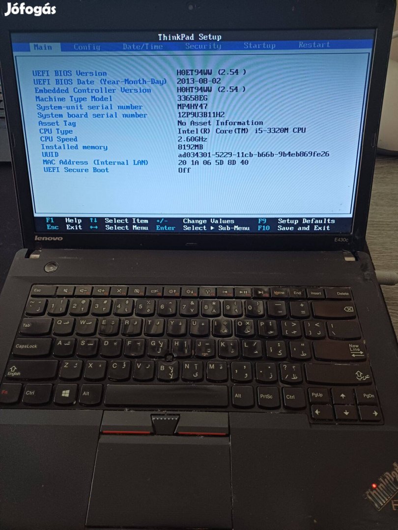 601.Lenovo E430C laptop törött zsanér biosig tesztelt,kijelző ok. Gara