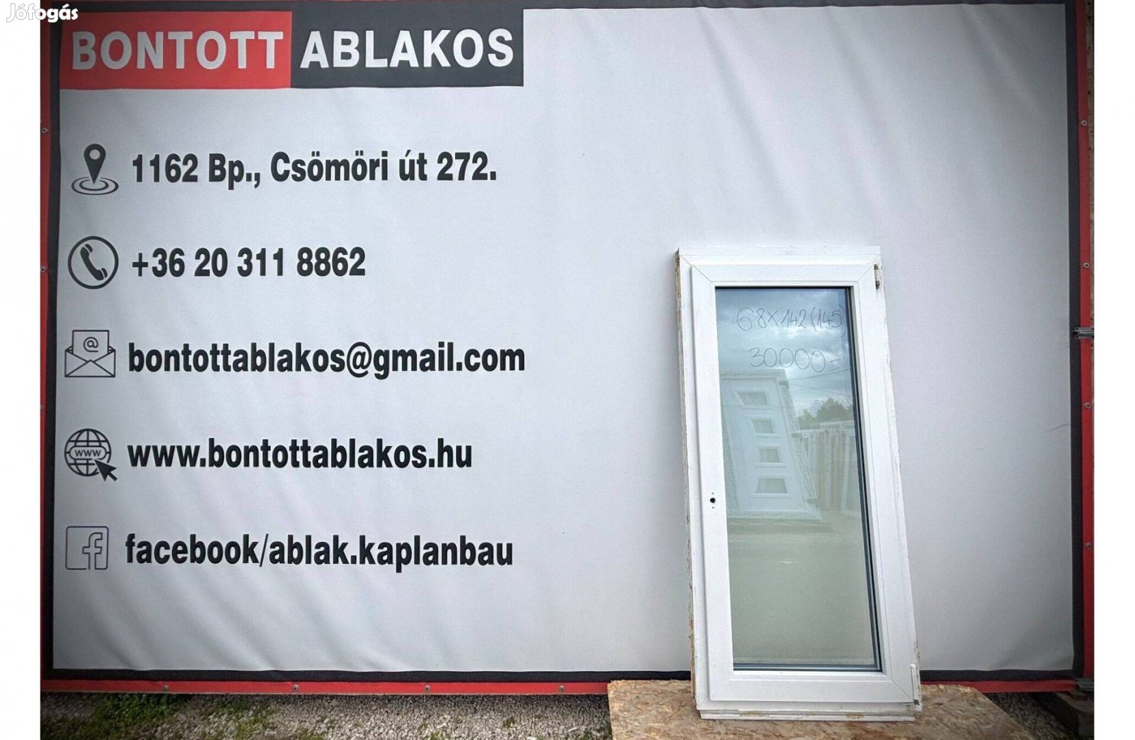 60x150 cm közeli!!! bontott műanyag egyszárnyú bukó-nyíló ablak