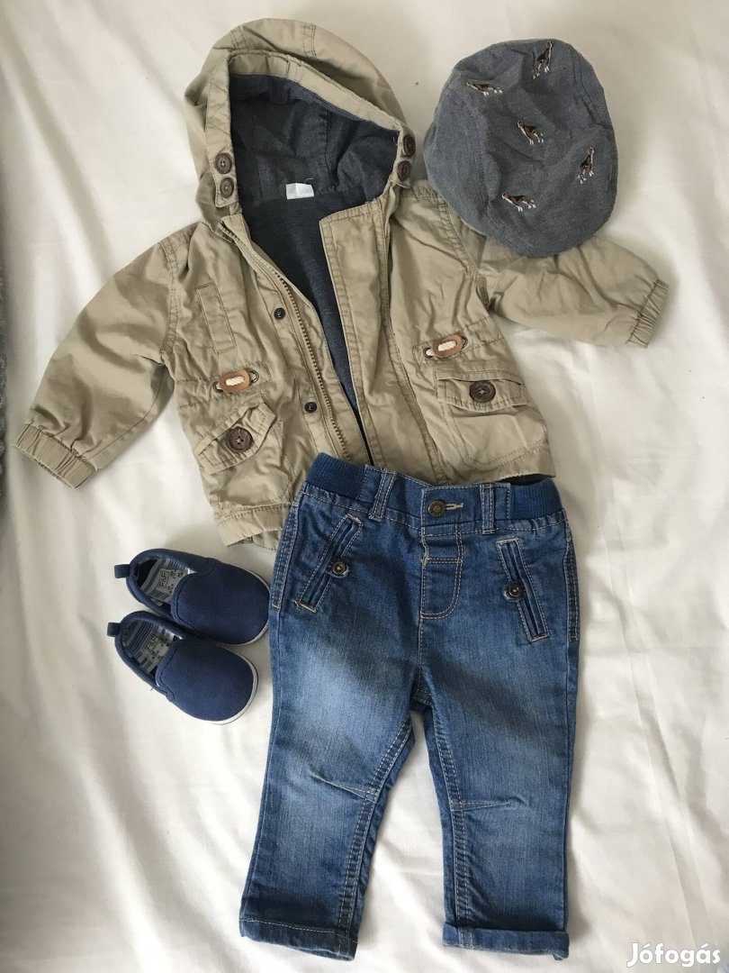 68-as kisfiú ruha szett ( kabát, farmer, sapka, cipő)