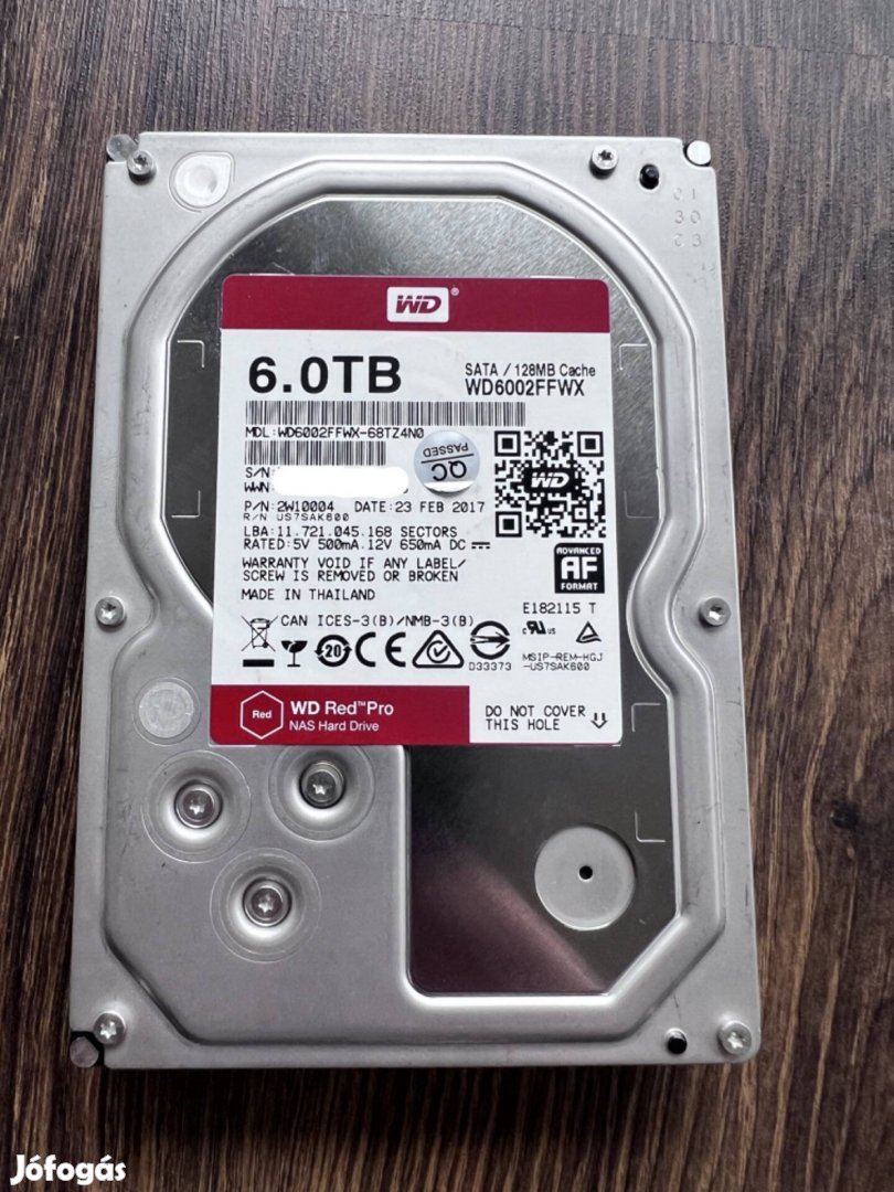 6TB WD RED Pro HDD 100/100 merevlemez