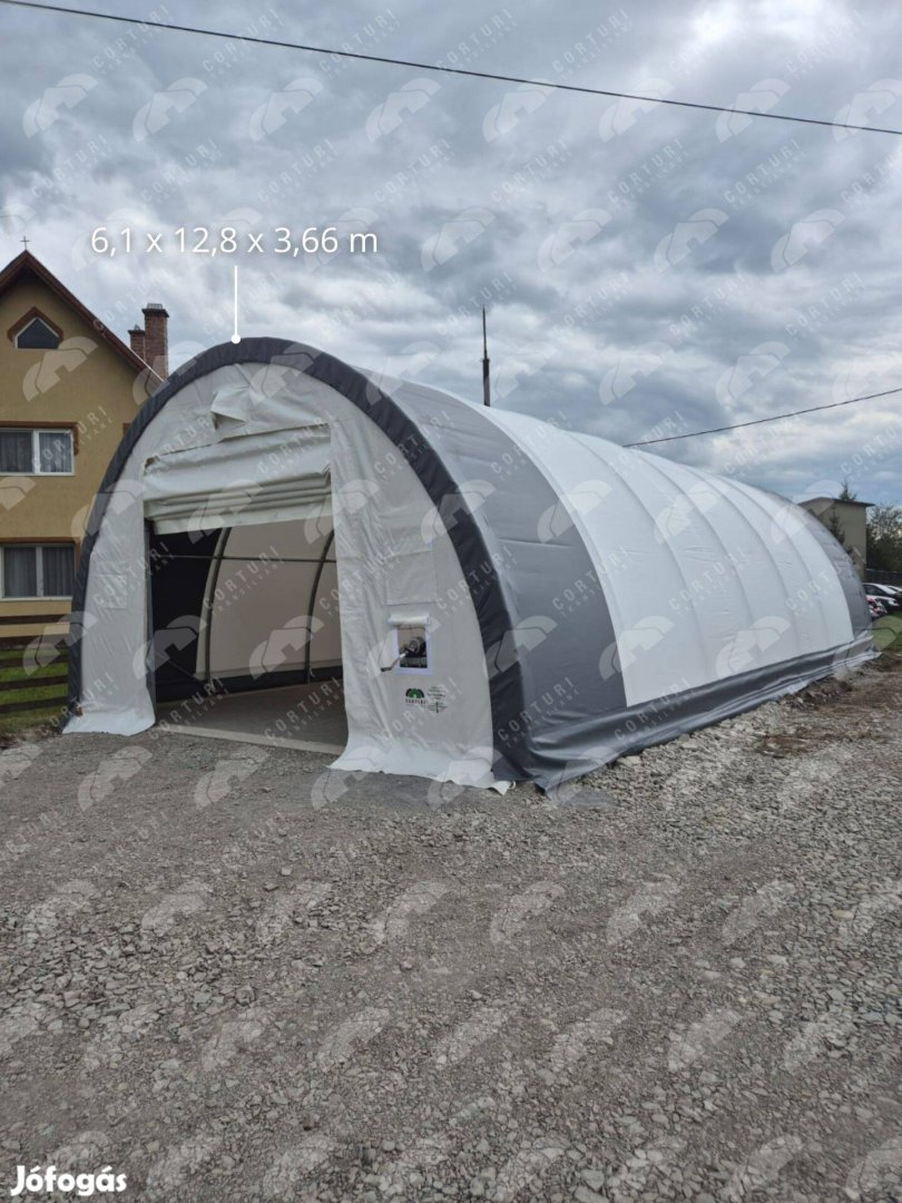 6,1 x 12,8 m raktársátor csörlős kapuval