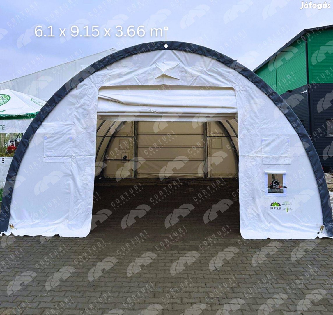 6,1 x 9,15 m raktársátor csörlős ajtóval