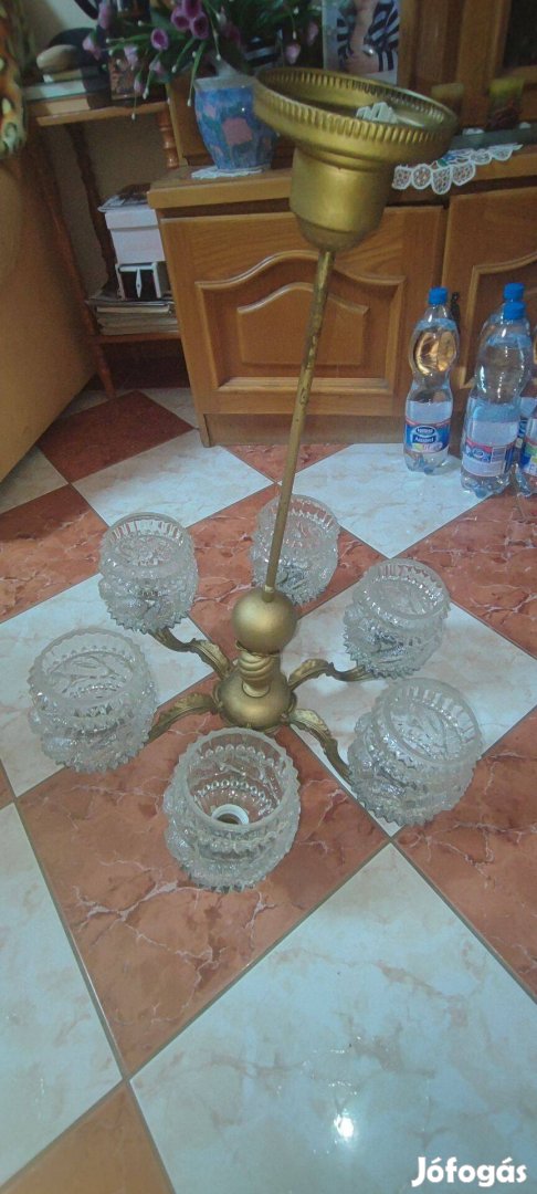 6 ágú csillár mennyezeti lámpa üveg búra aranyréz szín
