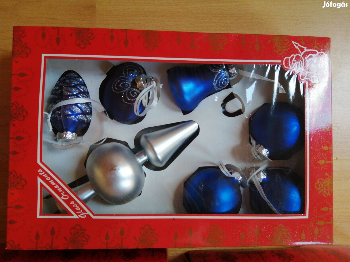 6 darab kék színű karácsonyfadísz ezüst csúccsal