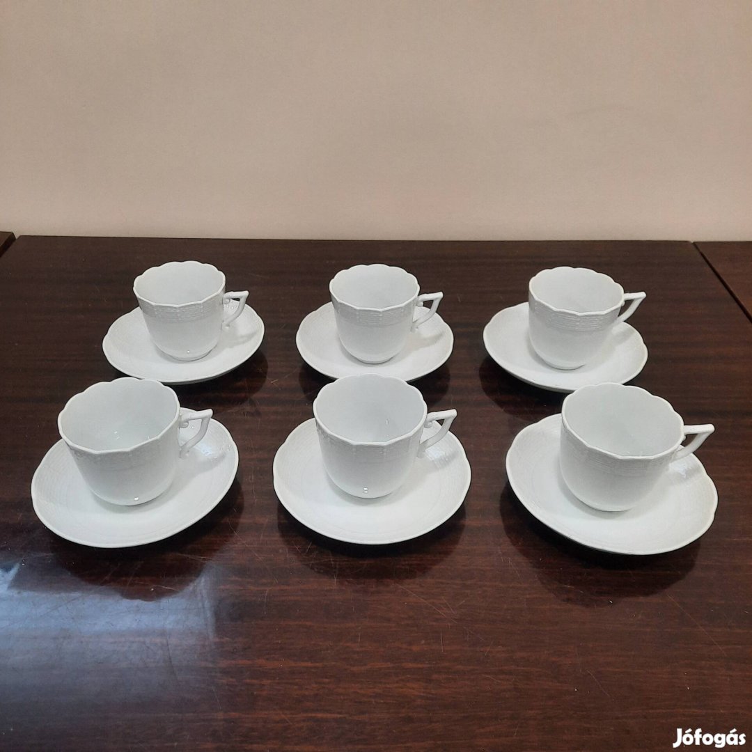 6 db Fehér Herendi porcelán capuccinós csésze + alj készlet