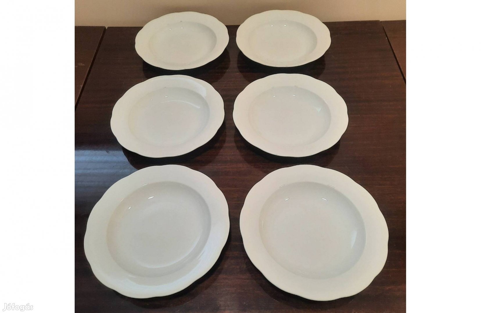 6 db Fehér sima szélű Herendi leveses mély tányér készlet