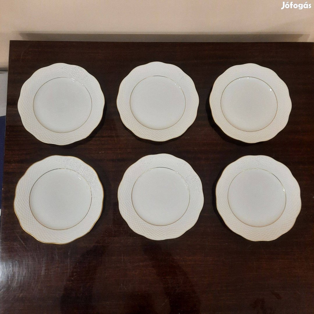 6 db Herendi Fehér arany szegélyes süteményes tányér készlet