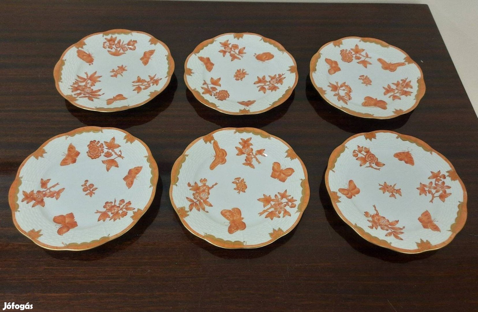 6 db Herendi Orange Viktória mintás porcelán süteményes tányér készlet