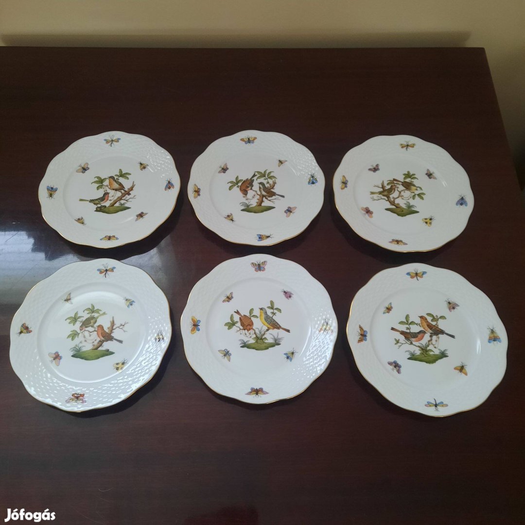 6 db Herendi Rothschild mintás porcelán süteményes tányér