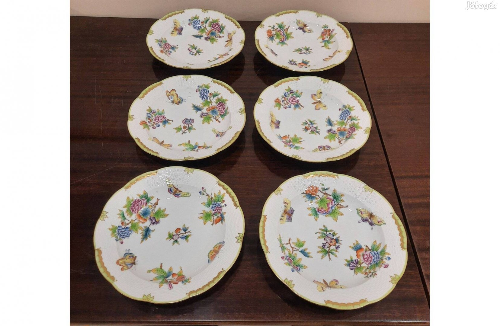 6 db Herendi Viktória mintás porcelán mély, leveses tányér