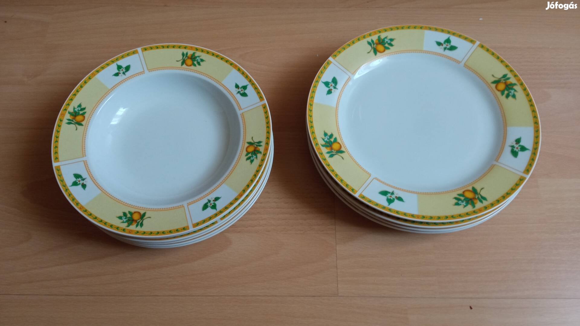 6 mély tányér+ 5 lapos tányér sárga mintával 2000 Ft