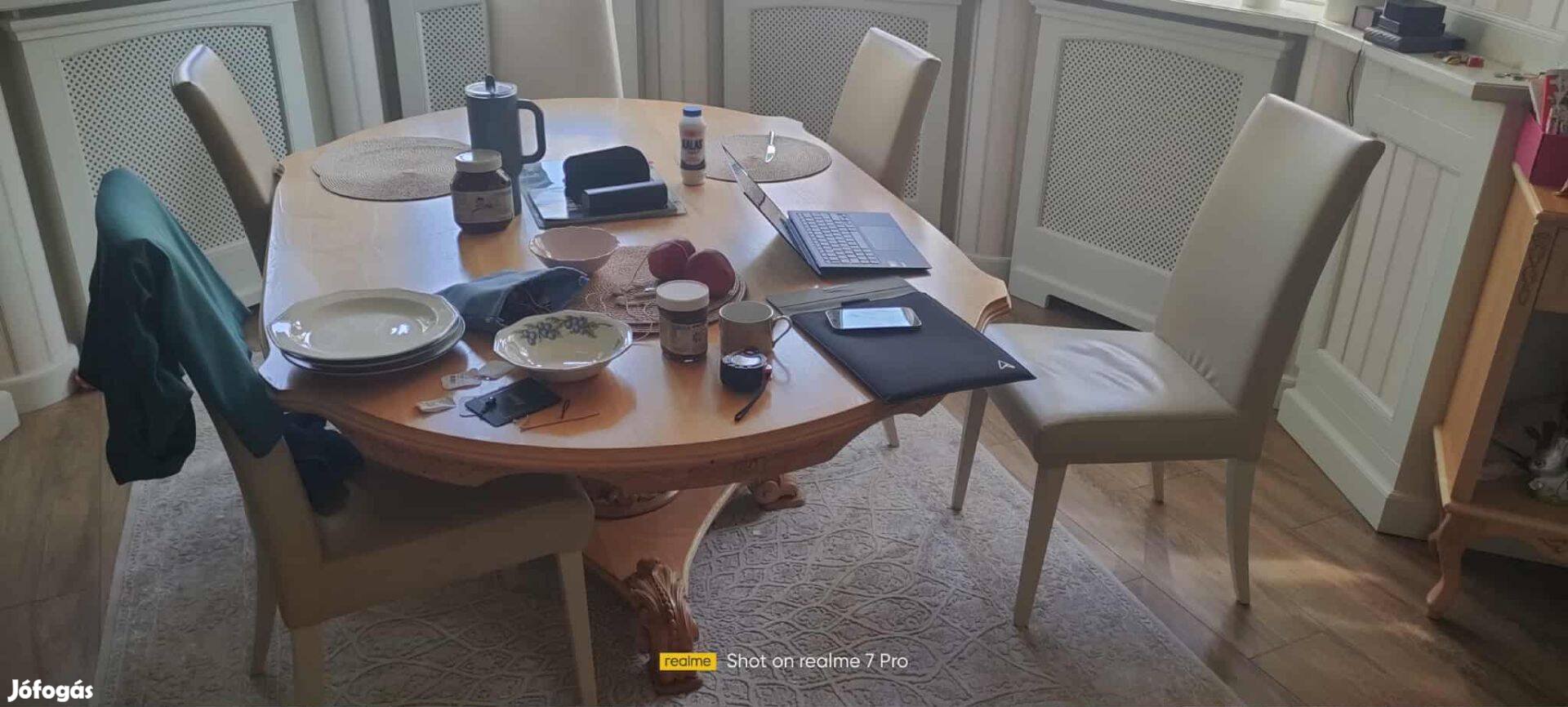 6 személyes étkezőasztal és 6db szék