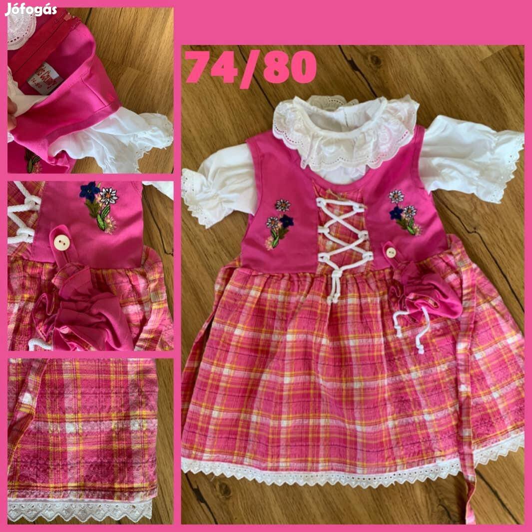 74/80-as pink kockás Kislány Dirndl ruha blúzzal