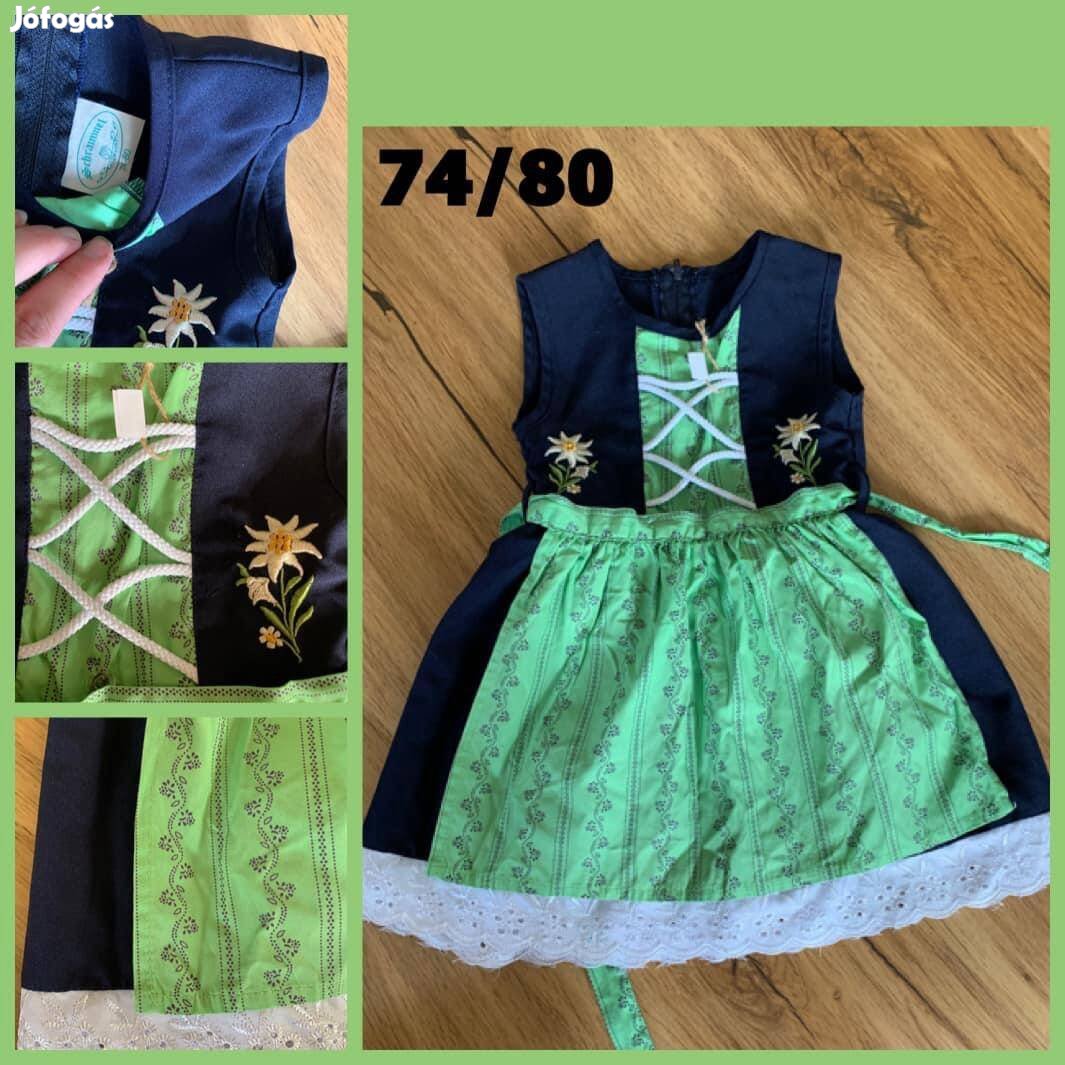 74/80-as sötétkék-zöld Kislány Dirndl ruha