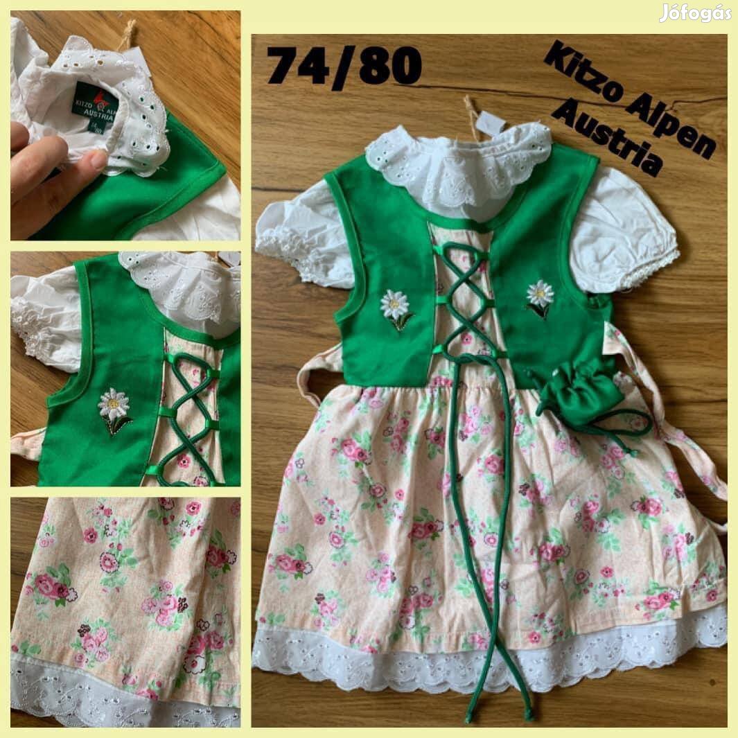 74/80-as zöld virág mintás Dirndl ruha blúzzal