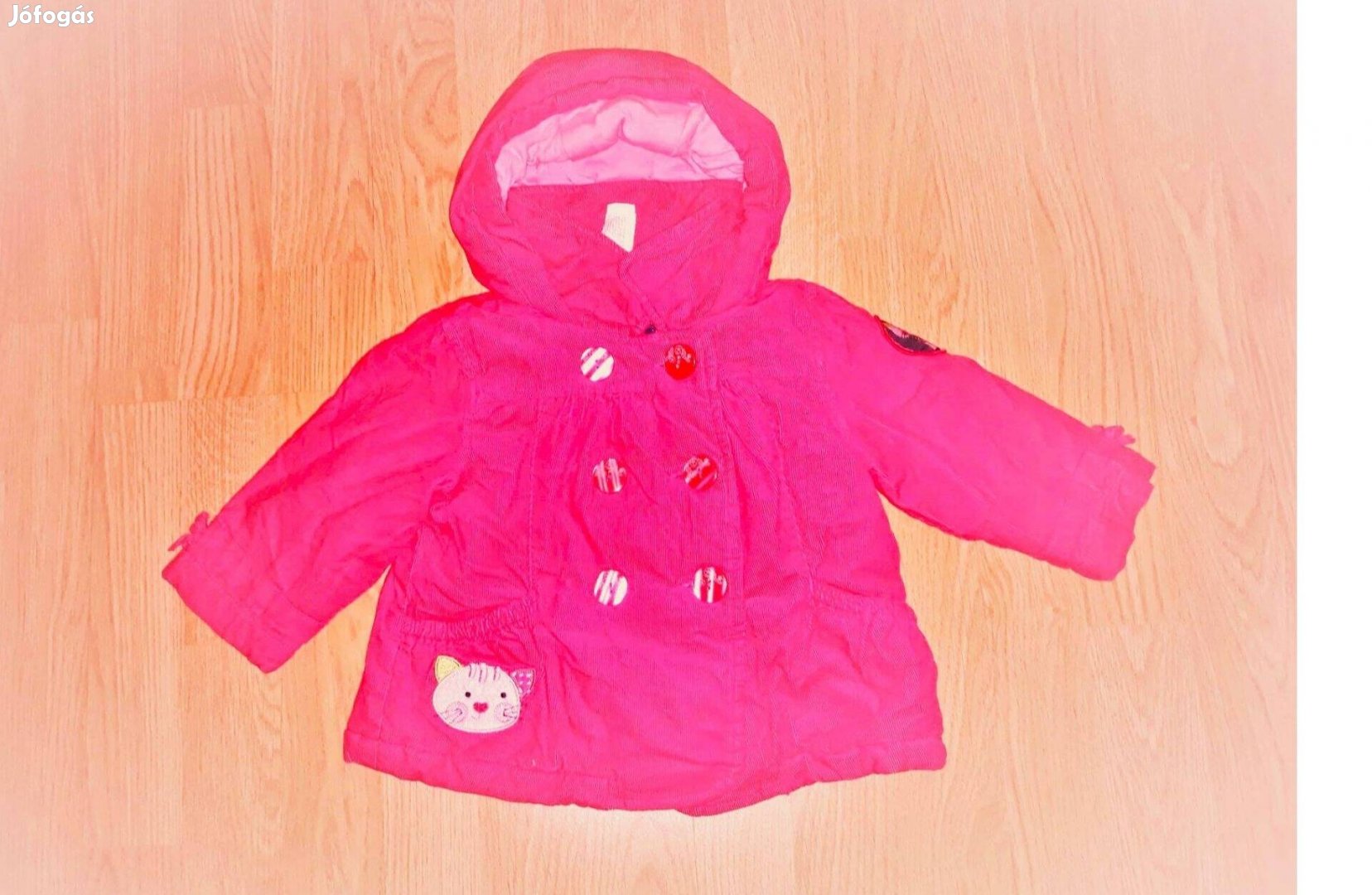 74 újszerű C&A cuki cica mintás pihe-puha vastag téli gyerek kabát