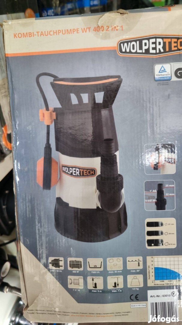 7500liter/óra vízhozammal kombi merülőszivattyú tiszta és szennyvízhez