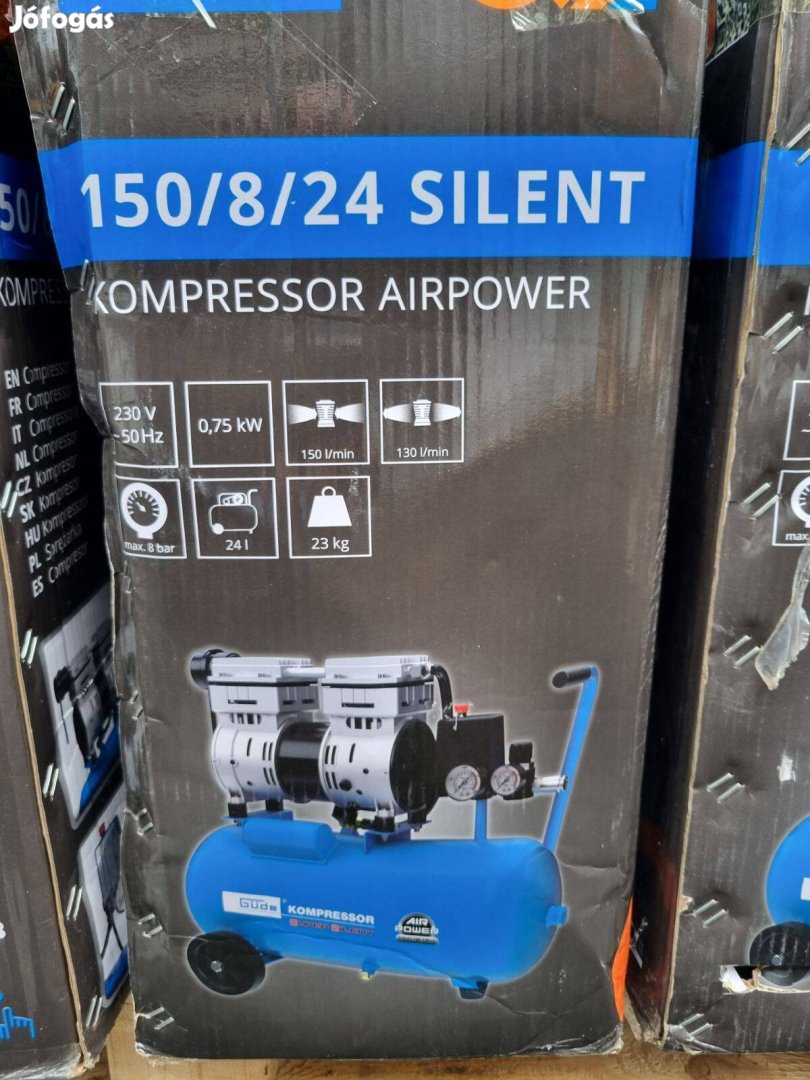 750W-os olajmentes kompresszor 2hengeres 24L-es tartállyal,