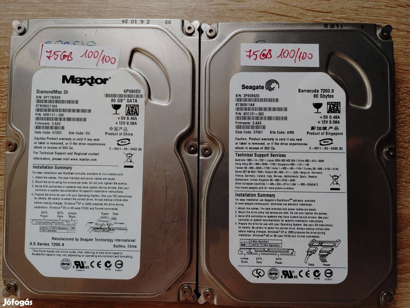 75 GB HDD SATA Maxtor vagy Seagate 100/100 Ft/db