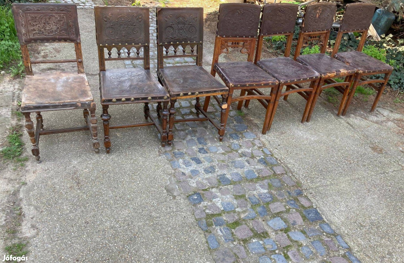 7 db Ónémet, antik Bőrszék