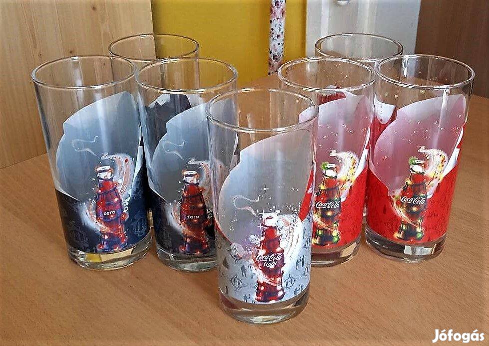 7 db.-os Coca-Colás üvegpohár készlet, 3 féle dekorral