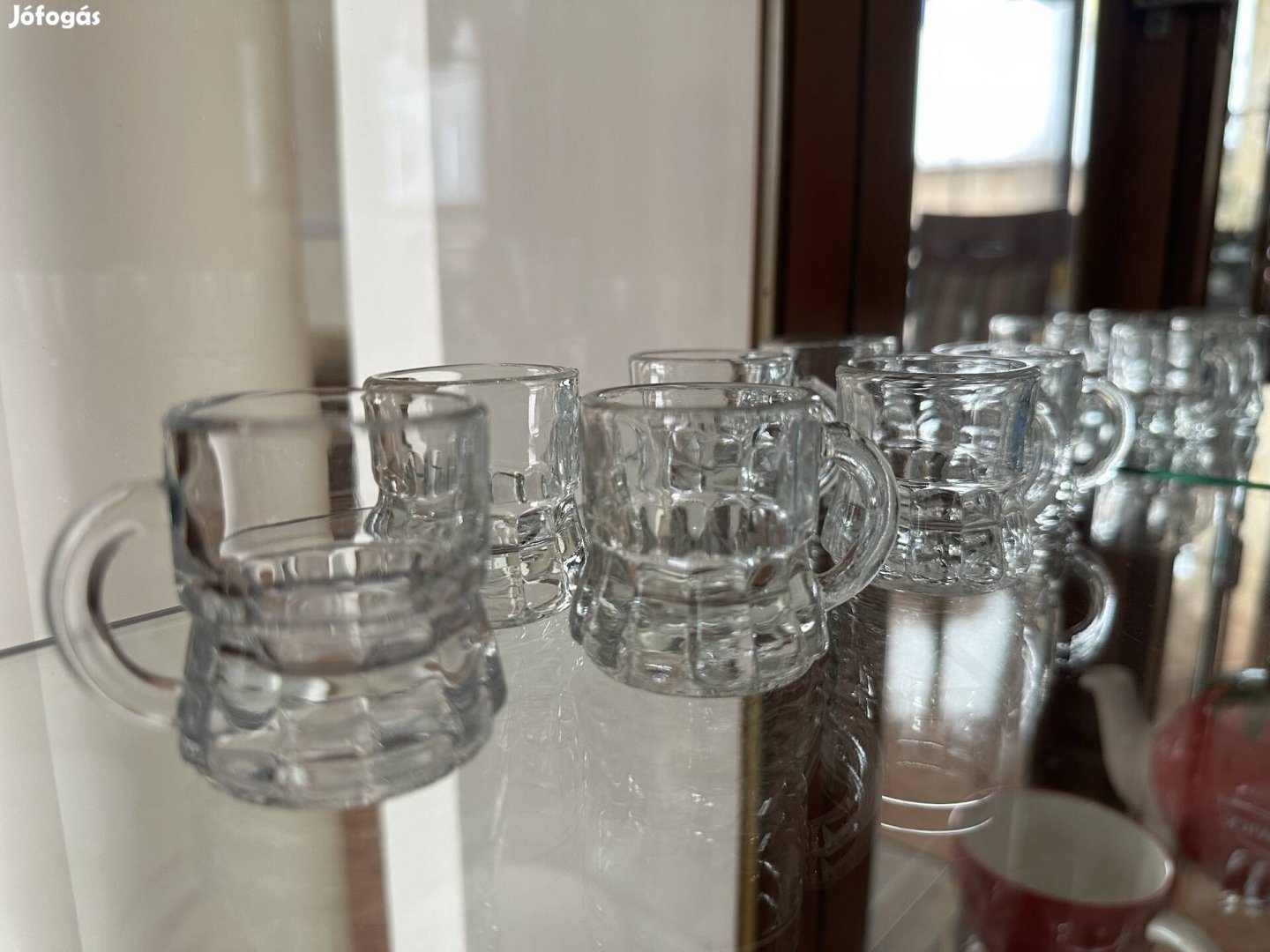 7 db pálinkáspohár szett , söröskorsó alakú röviditalos